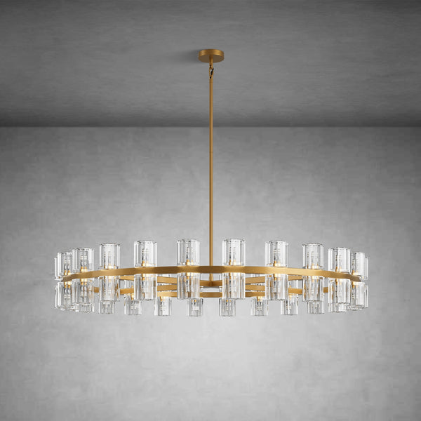 48" Round Brass Crystal Chandelier
