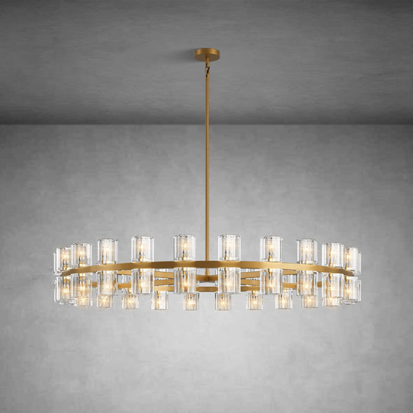 48" Round Brass Crystal Chandelier