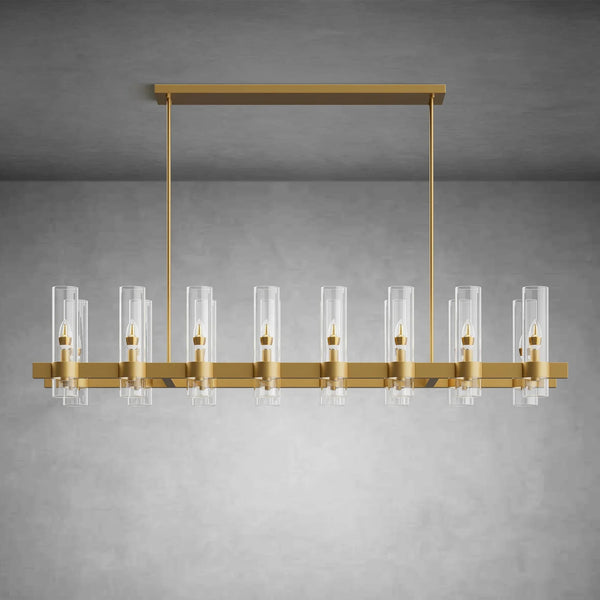 Modern Linear Chandelier with Clear Glass Cylinder Lights for Dining Room