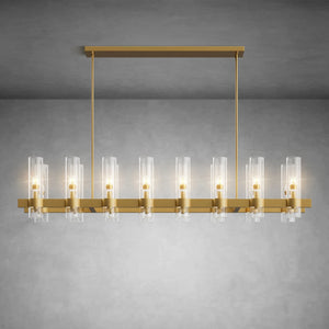 Modern Linear Chandelier with Clear Glass Cylinder Lights for Dining Room