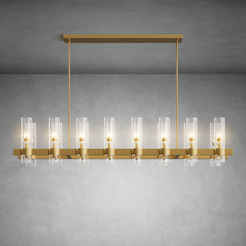 Modern Linear Chandelier with Clear Glass Cylinder Lights for Dining Room