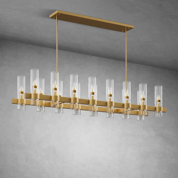Modern Linear Chandelier with Clear Glass Cylinder Lights for Dining Room