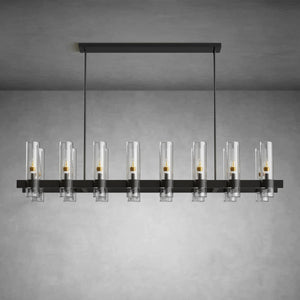 Modern Linear Chandelier with Clear Glass Cylinder Lights for Dining Room