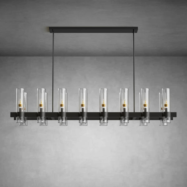 Modern Linear Chandelier with Clear Glass Cylinder Lights for Dining Room