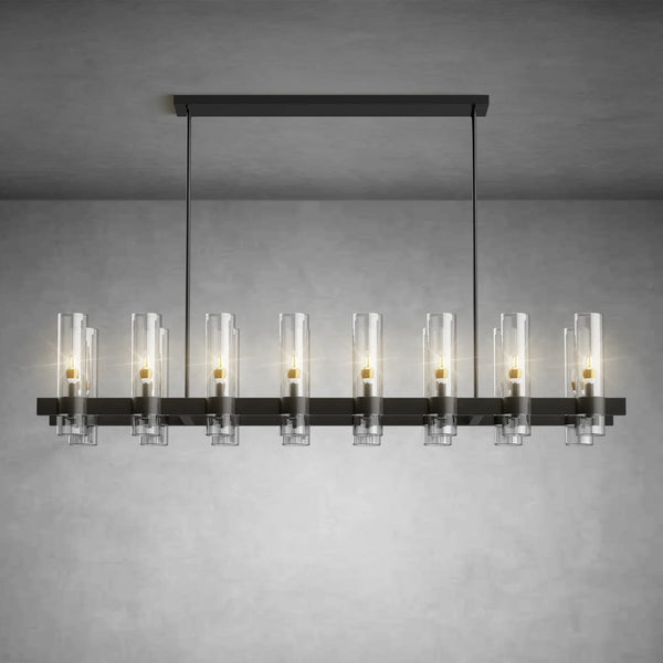 Modern Linear Chandelier with Clear Glass Cylinder Lights for Dining Room