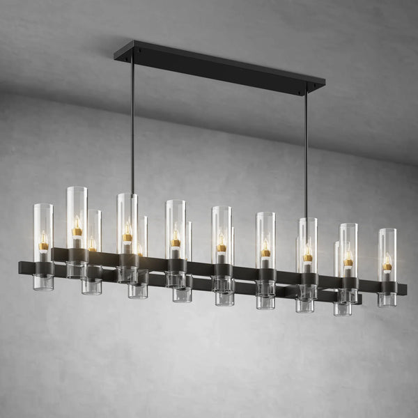 Modern Linear Chandelier with Clear Glass Cylinder Lights for Dining Room