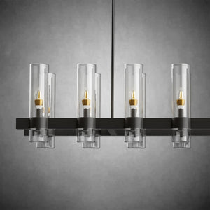 Modern Linear Chandelier with Clear Glass Cylinder Lights for Dining Room