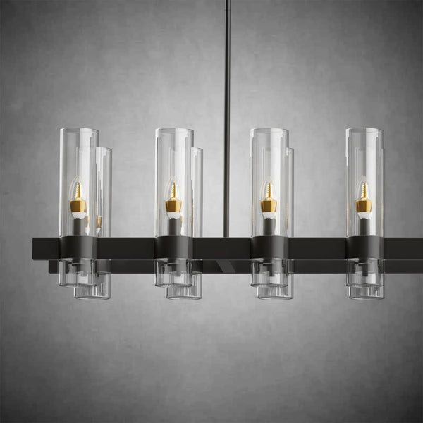 Modern Linear Chandelier with Clear Glass Cylinder Lights for Dining Room