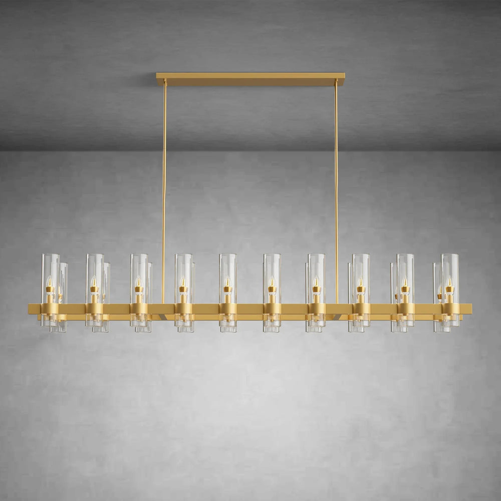 Modern Linear Chandelier with Clear Glass Cylinder Lights for Dining Room