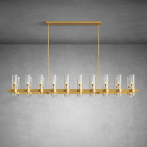 Modern Linear Chandelier with Clear Glass Cylinder Lights for Dining Room