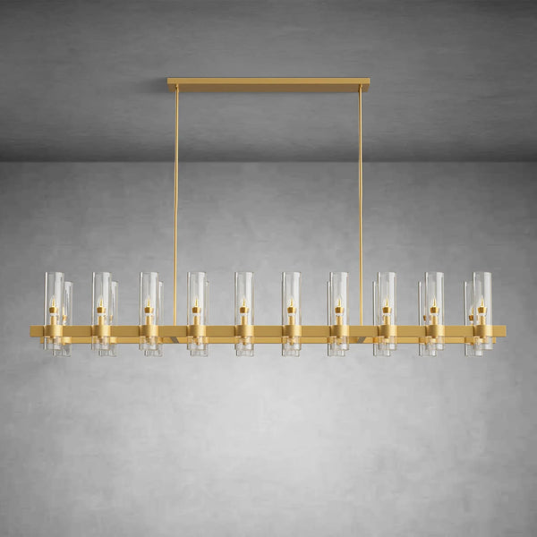 Modern Linear Chandelier with Clear Glass Cylinder Lights for Dining Room