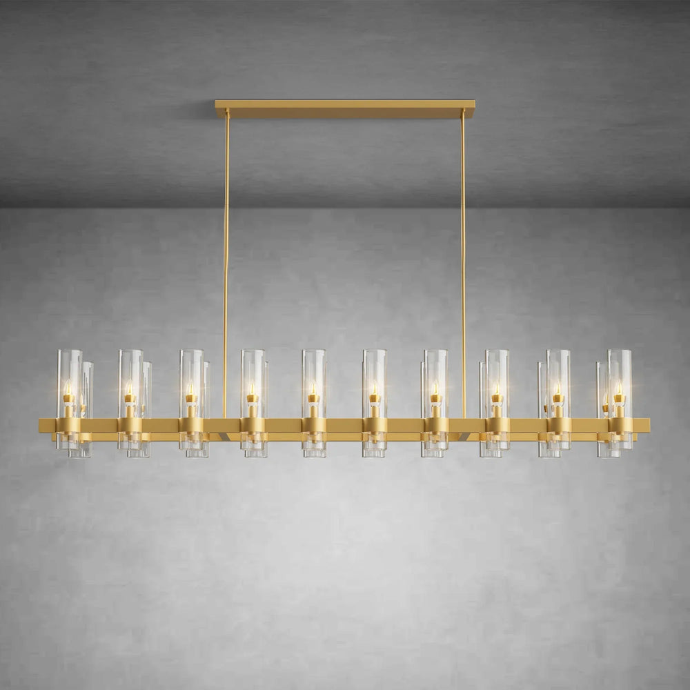 Modern Linear Chandelier with Clear Glass Cylinder Lights for Dining Room