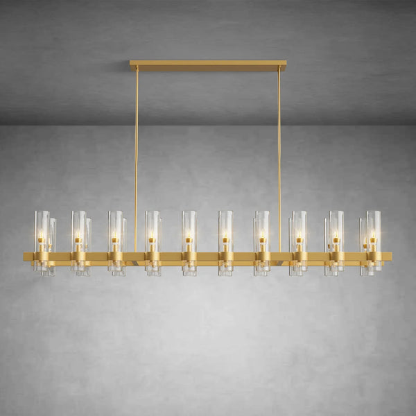 Modern Linear Chandelier with Clear Glass Cylinder Lights for Dining Room