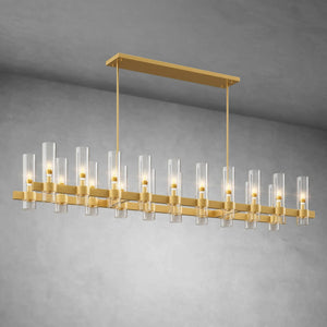 Modern Linear Chandelier with Clear Glass Cylinder Lights for Dining Room
