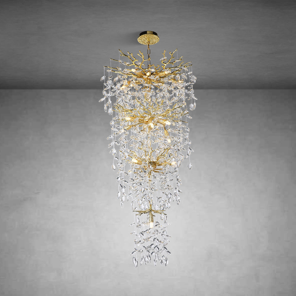 63'' Long Crystal Modern Gold Tree Branch Chandelier
