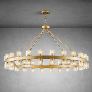 Round Brass Crystal Wagon Wheel Chandelier