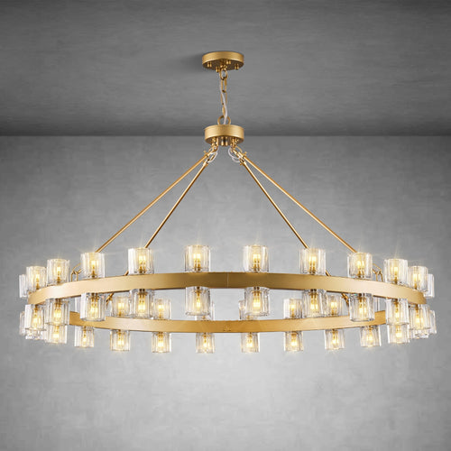 Round Brass Crystal Wagon Wheel Chandelier