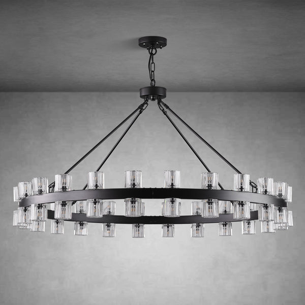 Round Brass Crystal Wagon Wheel Chandelier
