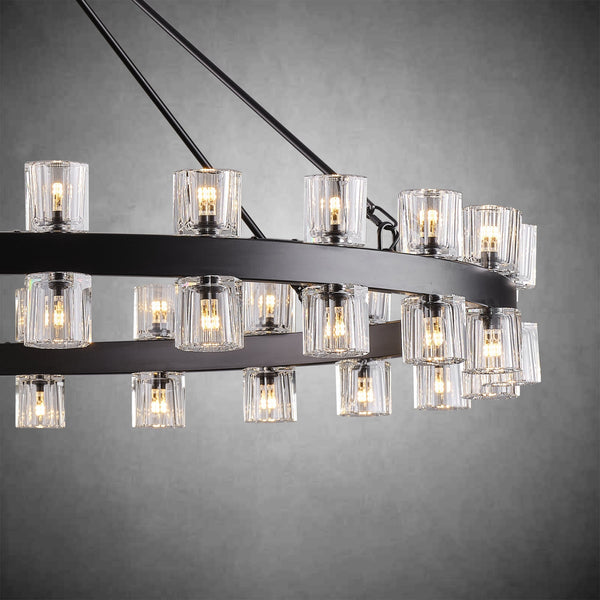 Round Brass Crystal Wagon Wheel Chandelier