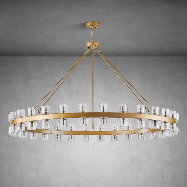 Round Brass Crystal Wagon Wheel Chandelier
