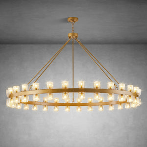 Round Brass Crystal Wagon Wheel Chandelier