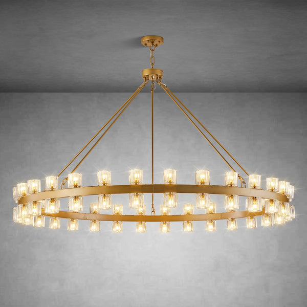Round Brass Crystal Wagon Wheel Chandelier