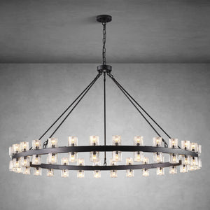 Round Brass Crystal Wagon Wheel Chandelier