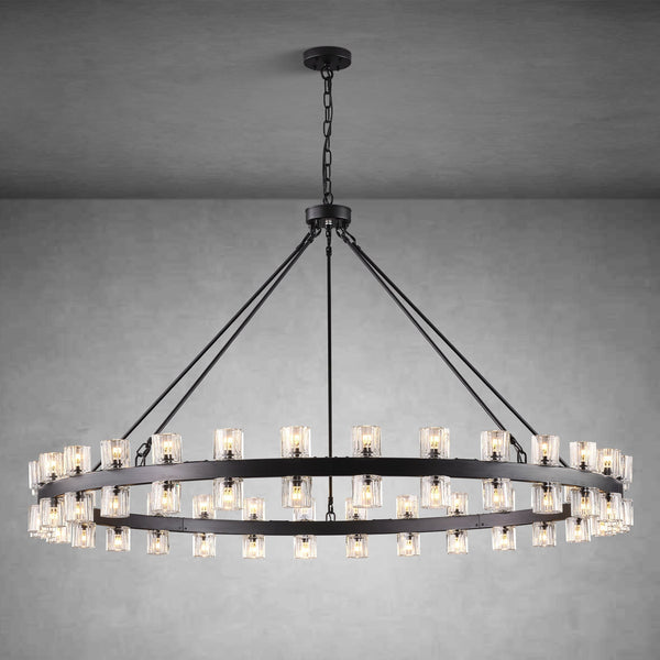 Round Brass Crystal Wagon Wheel Chandelier
