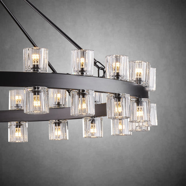 Round Brass Crystal Wagon Wheel Chandelier