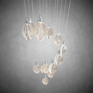 Silver Bionic Leaf 20-Light LED Chandelier for High Ceilings