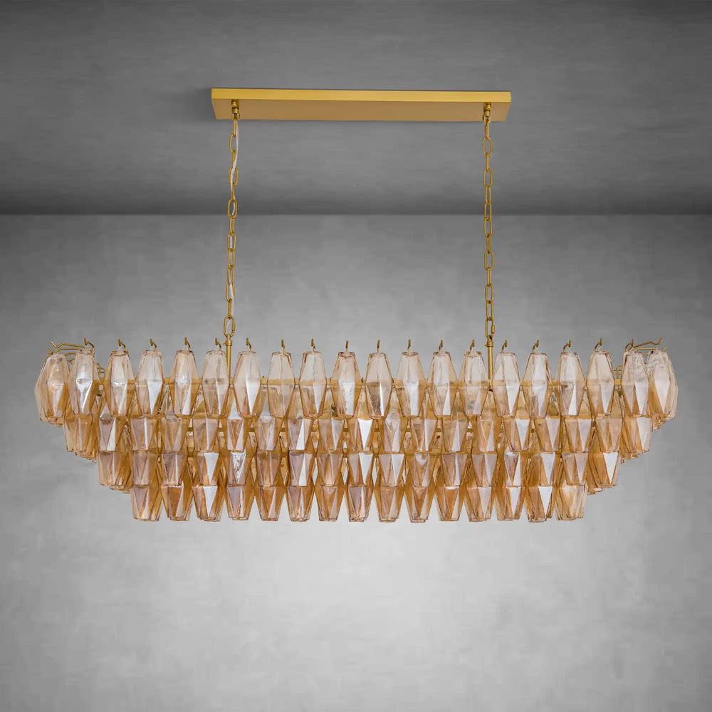 Gold Rectangular 54" 12-Light Smoke Glass Modern Dining Chandelier