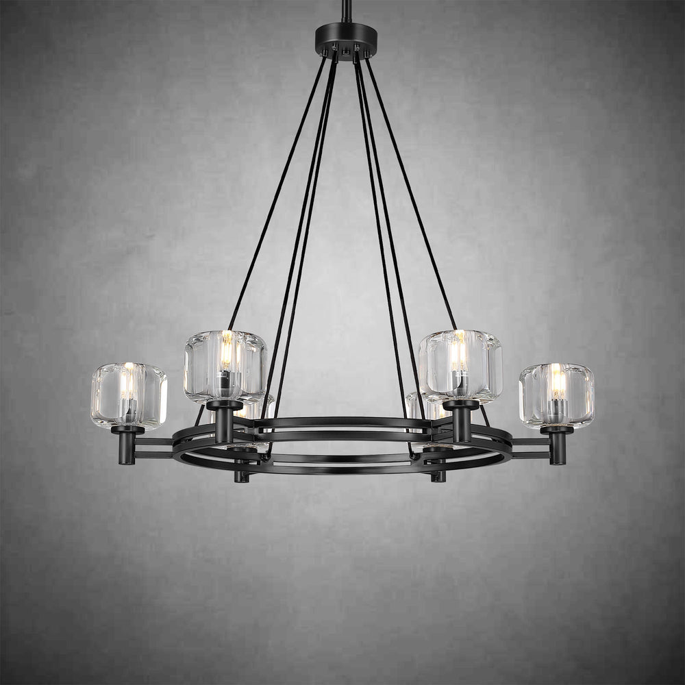 Black Round Crystal Chandelier, 36" K9 Crystal Chandeliers for Dining Room