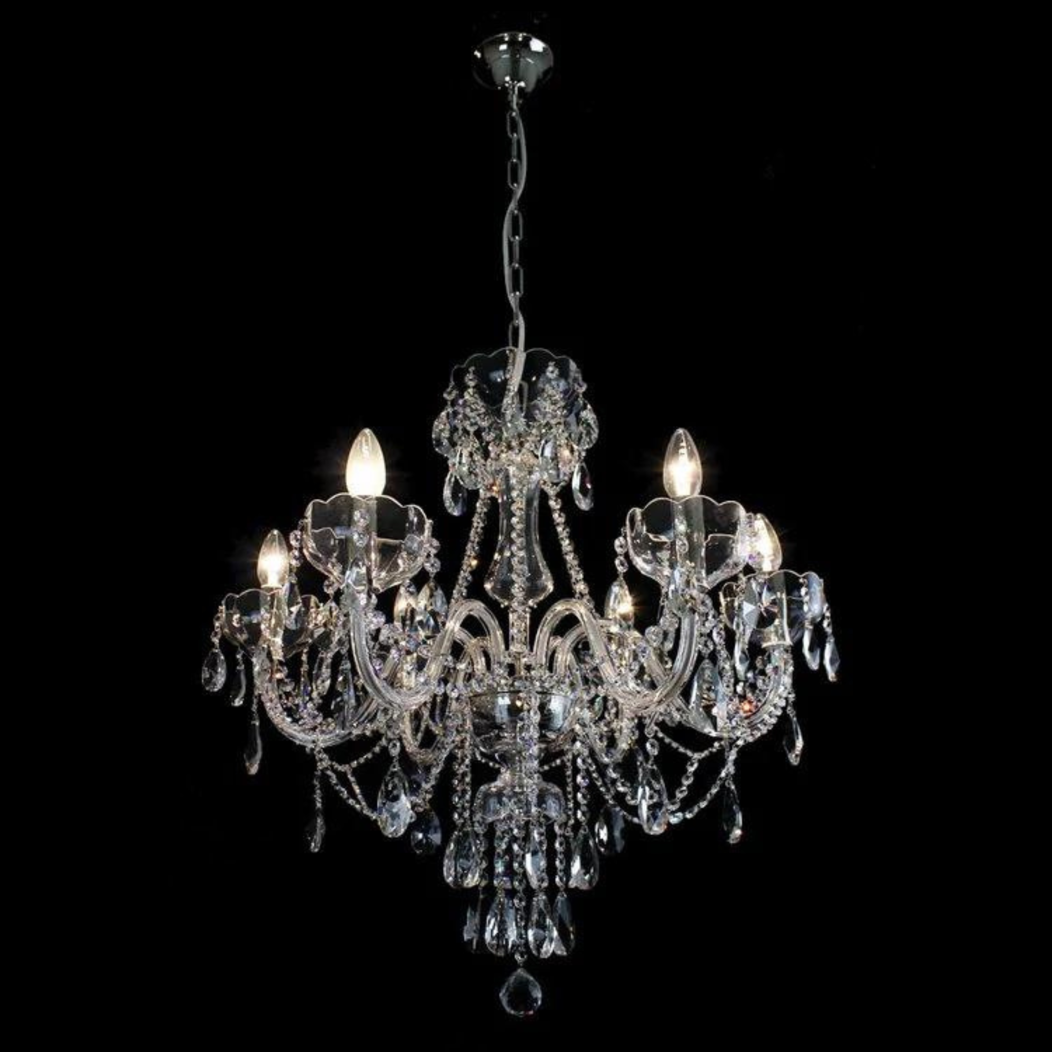 Aria 6 Crystal Glass Chandelier (Opt Color)
