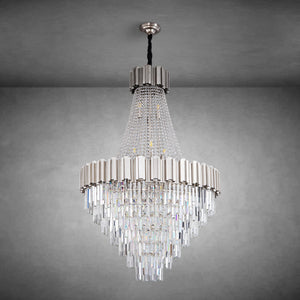 Inverted triangle crystal round pendant light