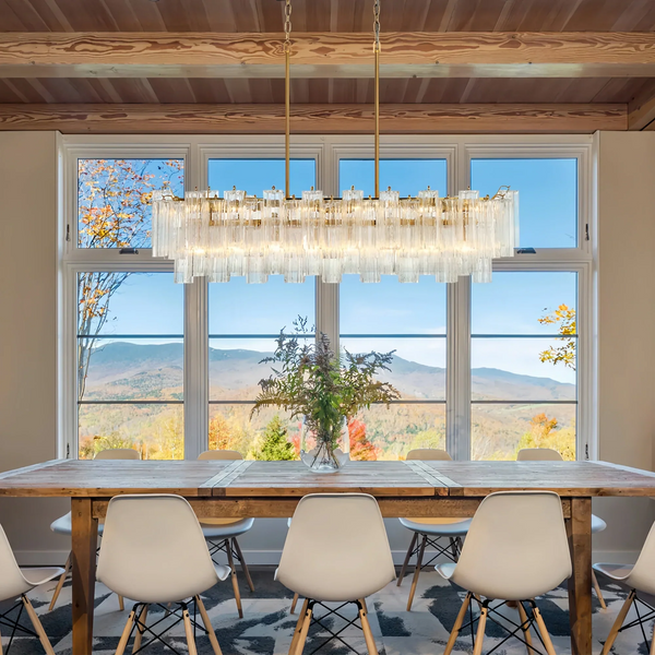 Addis 51'' Modern Linear Chandelier for Dining Room-Brass-Clear-Arialamps