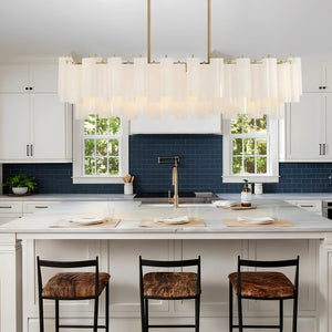 Addis 51'' Modern Linear Chandelier for Dining Room-Brass-White-