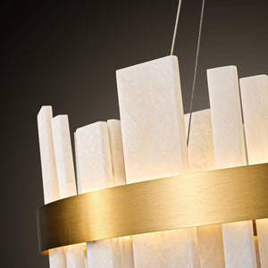Adjustable Luxury Alabaster Round Chandelier – 31.5in Natural Stone