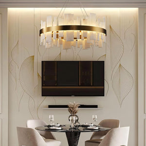 Adjustable Luxury Alabaster Round Chandelier – 31.5in Natural Stone