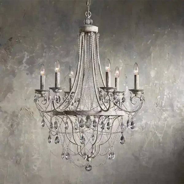Affordable French Vintage Iron Crystal Pendant Candle Chandelier for Living Room / Restaurant / Cafe / Hotel lobby - Arialamps
