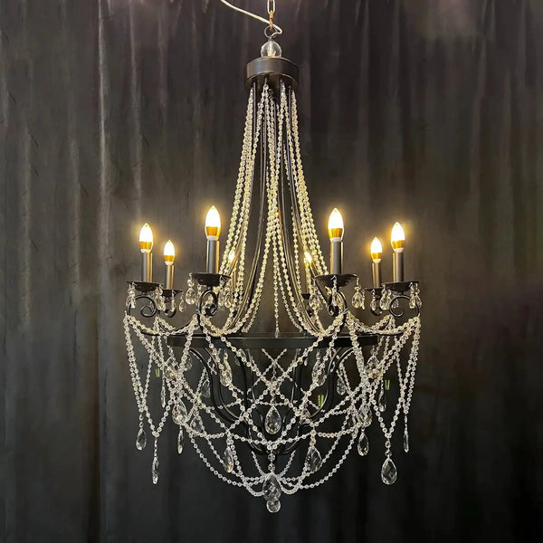 Affordable French Vintage Iron Crystal Pendant Candle Chandelier for Living Room / Restaurant / Cafe / Hotel lobby - Arialamps