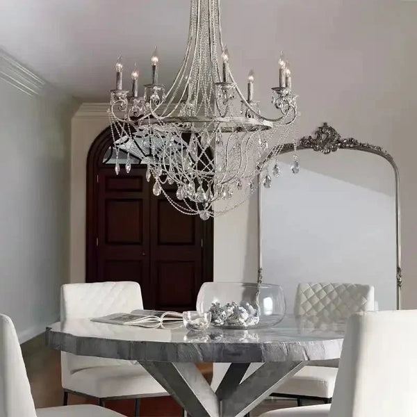 Affordable French Vintage Iron Crystal Pendant Candle Chandelier for Living Room / Restaurant / Cafe / Hotel lobby - Arialamps