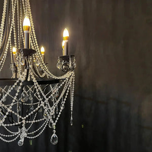 Affordable French Vintage Iron Crystal Pendant Candle Chandelier for Living Room / Restaurant / Cafe / Hotel lobby - Arialamps