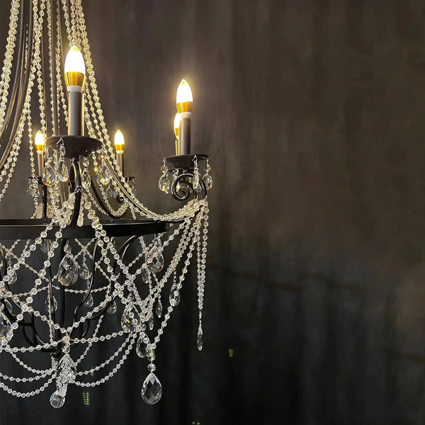 Affordable French Vintage Iron Crystal Pendant Candle Chandelier for Living Room / Restaurant / Cafe / Hotel lobby - Arialamps