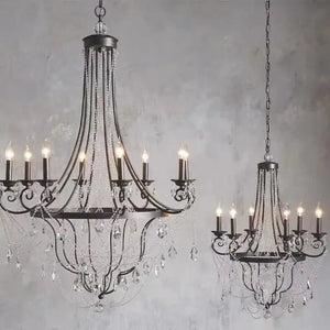 Affordable French Vintage Iron Crystal Pendant Candle Chandelier for Living Room / Restaurant / Cafe / Hotel lobby - Arialamps