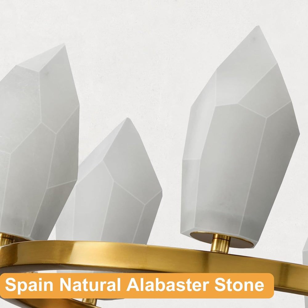 Alabaster 31.5" 8-Light Round Gold Chandelier with Adjustable Height