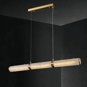 Modern Linear Alabaster Chandelier, Chandelier Over Dining Table