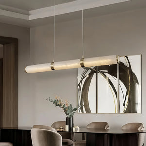 Modern Linear Alabaster Chandelier, Chandelier Over Dining Table