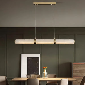 Modern Linear Alabaster Chandelier, Chandelier Over Dining Table