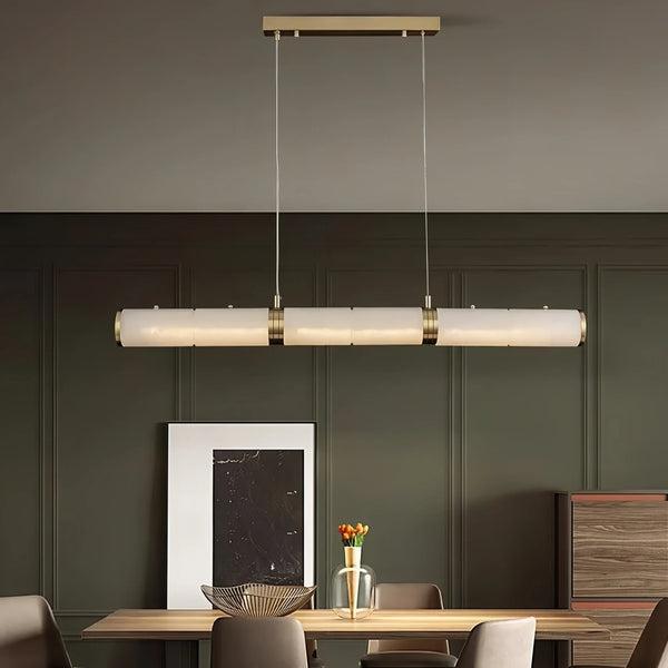 Modern Linear Alabaster Chandelier, Chandelier Over Dining Table