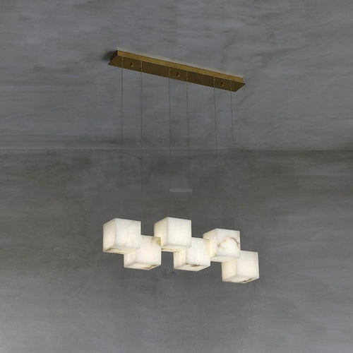 Alabaster Box Linear Chandelier-6 heads L 28.3" x W 4.7"x H 78.7" / L 72cm x W 12cm x H 200cm-White-Arialamps
